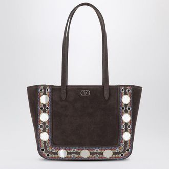 Valentino Garavani Mini Tote Bag Nellcôte In Brown Suede