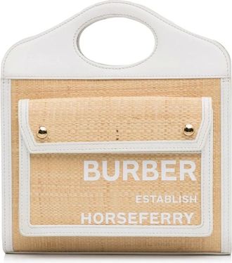 Burberry Pre-owned Handbags, female, Beige, Size: ONE SIZE Pre-owned Mini Pocket Bag Raffia Leather