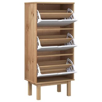 Berkfield Home Shoe Cabinet OTTA with 3 Drawers Brown&White Solid Wood Pine in Brown