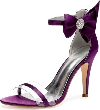 Generic Women Stain Peep Toe High Heels Sandals Bridal Stiletto Wedding Evening Dress Shoes 10.5Cm,Purple,7 UK