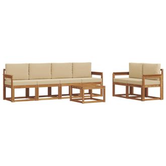 vidaXL Conjunto De Sof&aacute;s De Exterior Con Coj&iacute;n 7 Pcs Natural Y Beige Vidaxl