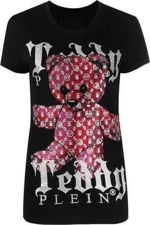 Philipp Plein monogram teddy-print T-shirt - women - Cotton/glass - S - Black