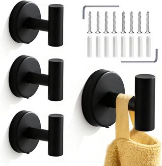 OEM Juego De Cuatro Ganchos De Pared Negros Con Tornillo, Que Incluye Un Gancho Para Abrigos De Ba&ntilde;o, Un Gancho Para Toallas De Ba&ntilde;o, Un Gancho De Cocina 