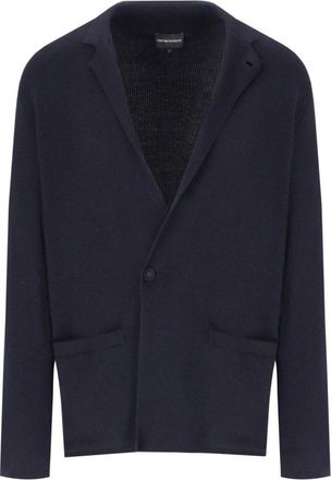 Emporio Armani Truien & Vesten, Heren, Blauw, L, Katoen, Navy Gebreid Jack met Geribbelde Details