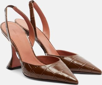 Amina Muaddi Holli croc-effect leather slingback pumps