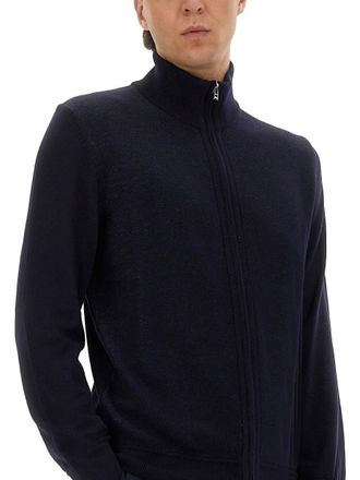HUGO BOSS Virgin Wool Zip Sweater - Blue