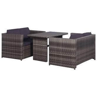 vidaXL Vidaxl - Set Mesa Y Sillas Jard&iacute;n 3 Pzas Y Cojines Rat&aacute;n Sint&eacute;tico Gris
