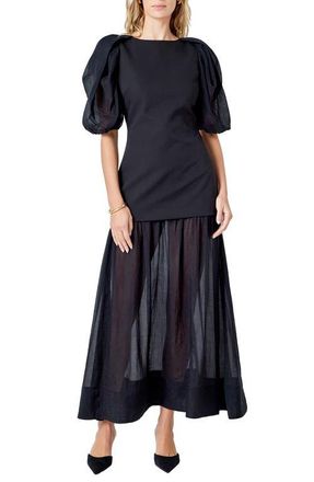 endless rose Drop Waist Puff Sleeve Maxi Dress in Black at Nordstrom, Size Medium