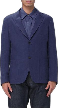Emporio Armani Jassen, Heren, Blauw, 2Xl, Linnen, Enkelrijige Linnen Blazer