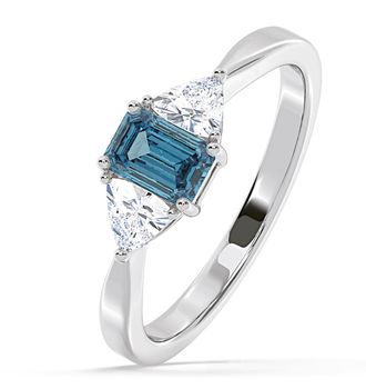 The Diamond Store Aurora Blue Lab Diamond Emerald Cut and Trillion 1.00ct Ring in Platinum - Elara Collection
