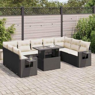 vidaXL Set De Sof&aacute;s De Jard&iacute;n Y Cojines 10 Pzas Rat&aacute;n Sint&eacute;tico Negro Vidaxl