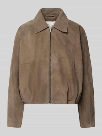 MY ESSENTIAL WARDROBE Regular Fit Lederjacke aus echtem Ziegenvelours Modell Petra in Taupe, Gr&ouml;&szlig;e 36