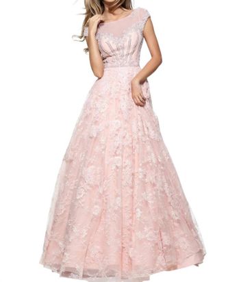Sherri Hill Cap-Sleeves Beaded Prom Dress In Blush