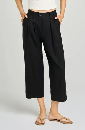Wayf Stevie Linen Blend Crop Pants in Black at Nordstrom, Size X-Small