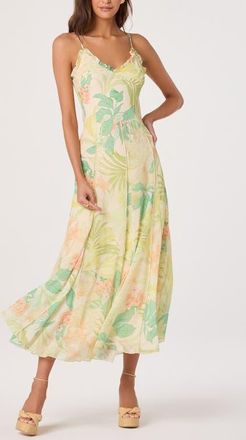 ASTR the Label Hana Floral Print A-Line Dress in Green Peach Tropical at Nordstrom, Size X-Small