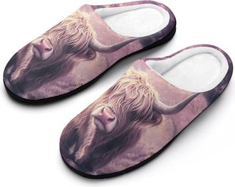 Generic Highland Cow in Forests Mens House Slippers Memory Foam Washable Cotton Slip on Home Shoes
