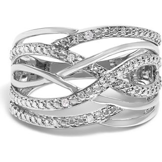 House of Brilliance Silver Diamond Accent Crossover Ring in White at Nordstrom, Size 7