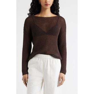 Open Edit Open Stitch Sweater in Brown Seal at Nordstrom, Size Xx-Small
