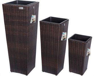 Deuba Casaria Set De 3 Macetas Para Plantas Flores Macetero De Polirat&aacute;n Para Jard&iacute;n Balc&oacute;n Terraza Interior Exterior Marr&oacute;n