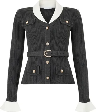 Self Portrait Truien & Vesten, Dames, Grijs, L, Wol, Ribbed Knit Cardigan