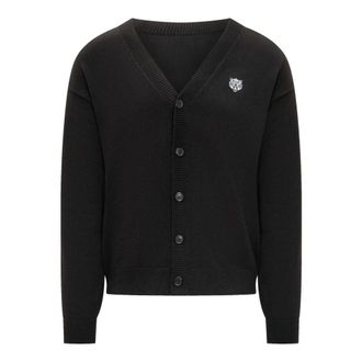 Kenzo Black Happy Tiger Embroidered Cardigan Jumper