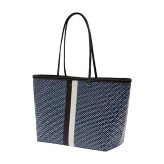 Tory Burch Womens The Racer Tote Blue Cotton