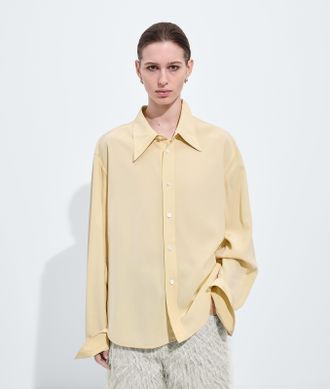 Bottega Veneta Camicia in seta e tela di viscosa - Blu - Donna - 36
