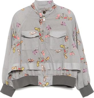 Undercover graphic-print bomber jacket - women - Cotton/Linen/Flax/Cotton - 2 - Grey