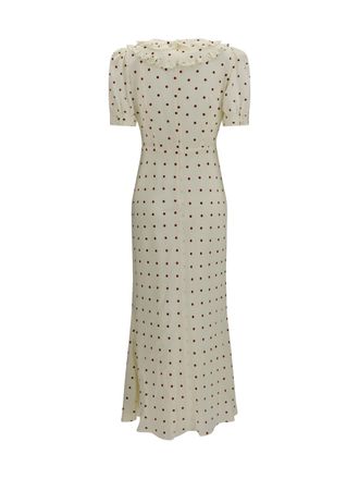 Alessandra Rich Silk Polka-Dot Dress - Beige