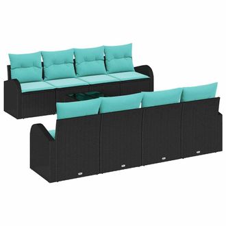 vidaXL Set Di Divani 9 Pz 8-numero Di Posti Nero E Turchese Polyrattan Vidaxl