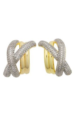 Panacea Two-Tone Pav&eacute; Crystal Crisscross Huggie Earrings in Two Tone at Nordstrom