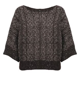 D.exterior Brown Sequined High-Neck Cropped Sweater