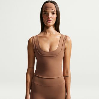 Nike Womens SKIMS Matte Double-Strap Scoop Tank Top in Brown | IR5027-263