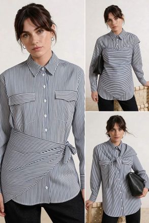 Trendyol Modest Dames Meerkleurig Gestreept Lang Regular fit Modest Overhemden