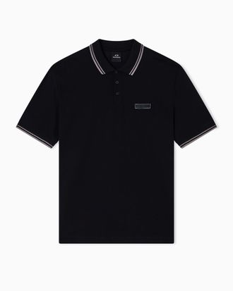 A|X Armani Exchange Mens Short Sleeve Side Logo Three-Button Collar Polo Shirt, Black, L