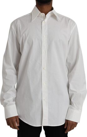 Dolce & Gabbana Mens White Cotton Dress Slim Fit Gold Shirt Elastane