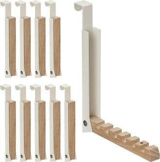 Relaxdays Relaxdays - Set 10 Colgadores Plegables Puerta, Gancho con 6 Ranuras Perchas Ropa, Perchero Metal y Madera, 21 x 2,5 x 18 cm, Crema