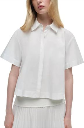 SIMKHAI Bernie Short Sleeve Pleated Shirt In White
