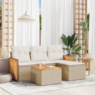 vidaXL Juego De Sof&aacute;s Jard&iacute;n Con Cojines 5 Pzas Rat&aacute;n Sint&eacute;tico Beige Vidaxl
