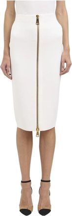 Elisabetta Franchi Gebreide Rok met Rits - Dames - Kokerrokken - Wit - S - Rokken