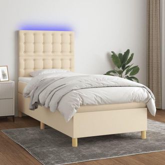 vidaXL Vidaxl - Cama Box Spring Colch&oacute;n Y Luces Led Tela Crema 100x200 Cm
