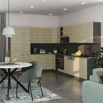 Vicco Cocina Esquinera Fame-line, Panel De Roble/antracita, 347 X 257 Cm Sin Encimera, Vicco