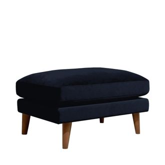 DRAWER Puf de terciopelo con patas de madera oscura - Azul marino