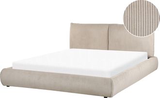 Beliani Cama Moderna Tapizada Pana 160 X 200 Cm De Listones Gris Pardo Vinay