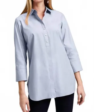 Foxcroft Madison No Iron Pinpoint 3/4 Sleeve Tunic In Light Blue