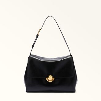 Furla Domus Shoulder Bag M Nero Black Varrenne Calf Leather + Suede Woman