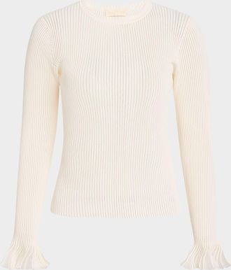 Ulla Johnson Aster Ribbed Ruffle-Cuff Top