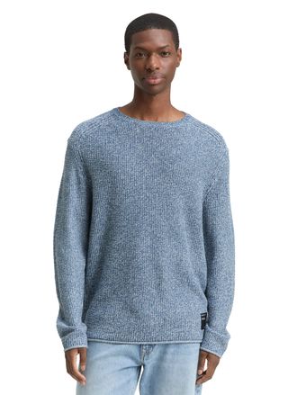 Tom Tailor Denim Strickpullover TOM TAILOR DENIM, Herren, Gr. XXL, denim blau wei&szlig; mouline, Strick, Obermaterial: 100% Polyacryl, unifarben, regular fit normal, Rundha