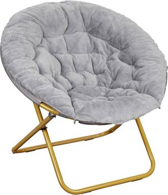 Flash Furniture 38 Portable Faux Fur Folding Saucer Moon Chair, Gray Faux Fur/Soft Gold Frame