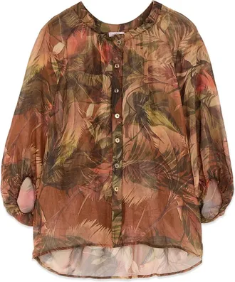 Oltre Overhemden, Dames, Bruin, M, Chiffon, Shirt met patroon van chiffon en zijde